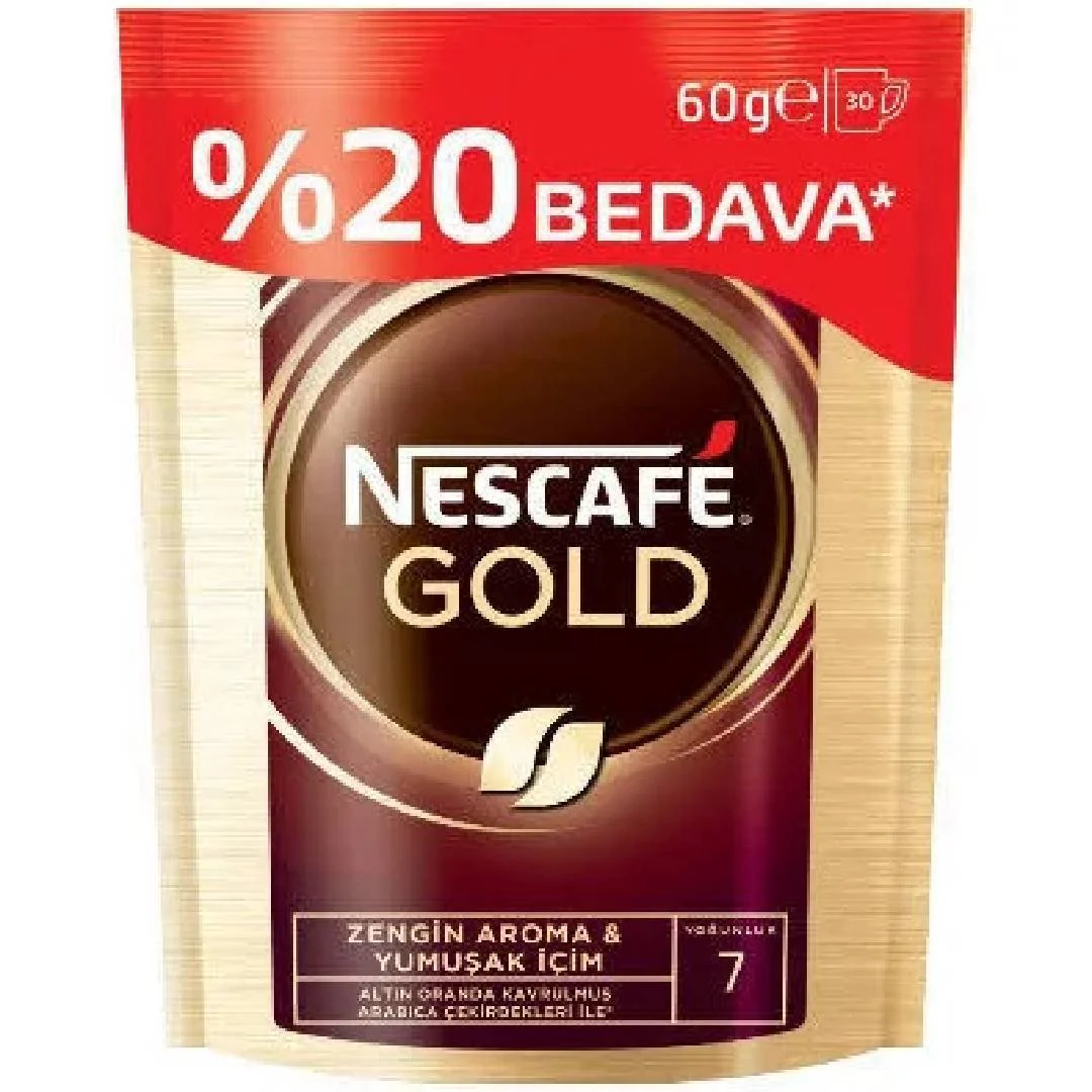 Nescafe gold 60 gr %20 bedava