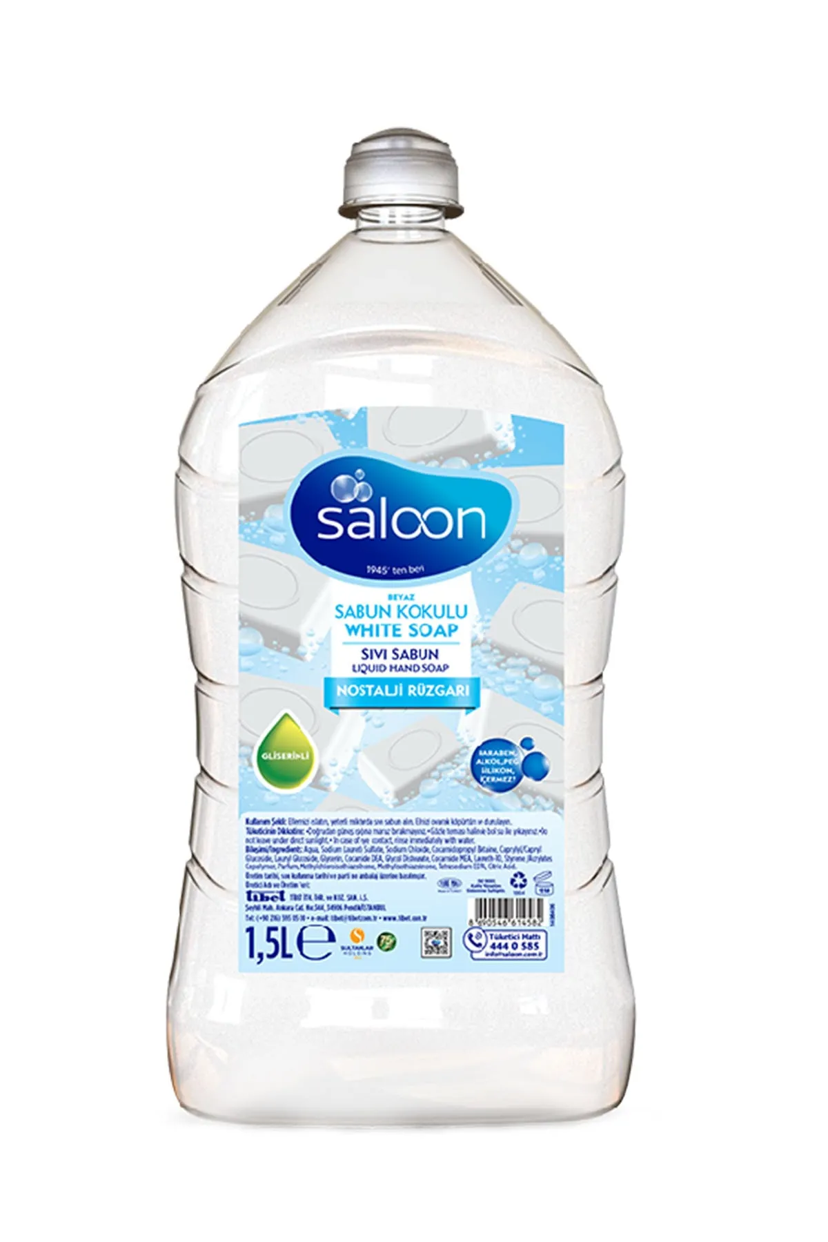 Saloon sıvı sabun 1,5 lt beyaz sabun koku